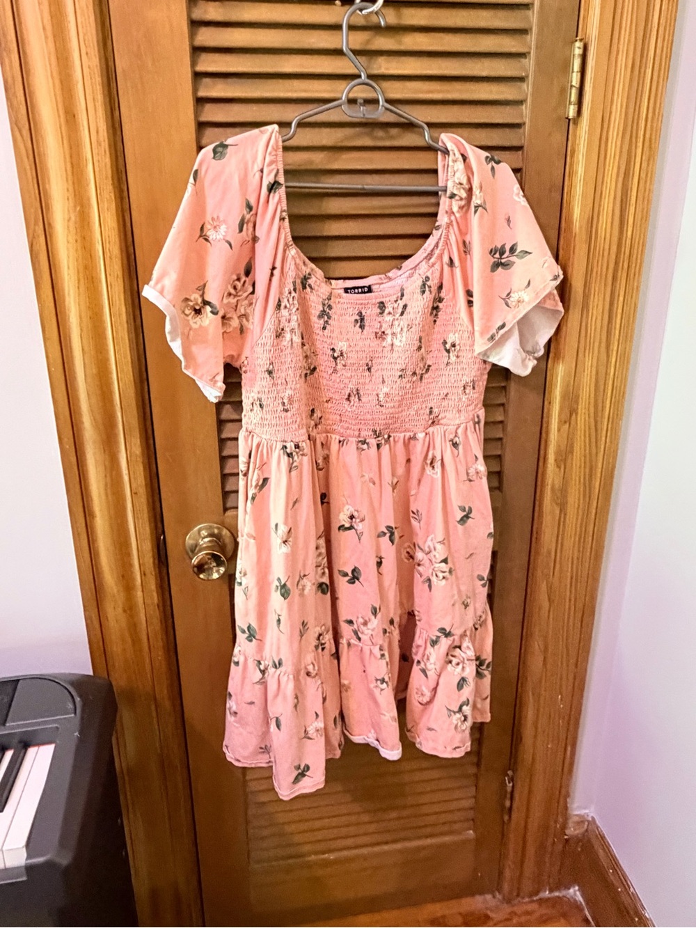 Torrid peach floral dress with smocked bodice - Picture 2 of 3